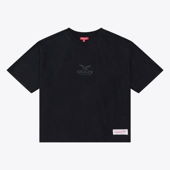 Women's Mitchell & Ness Black Philadelphia Eagles Core Essentials Micro Logo Boxy Crop T-Shirt