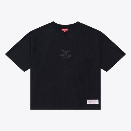 Women's Mitchell & Ness Black Philadelphia Eagles Core Essentials Micro Logo Boxy Crop T-Shirt