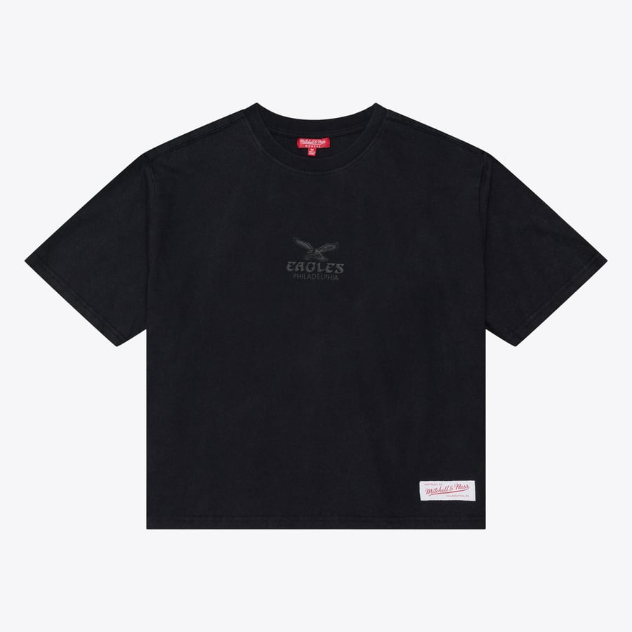 Women's Mitchell & Ness Black Philadelphia Eagles Core Essentials Micro Logo Boxy Crop T-Shirt