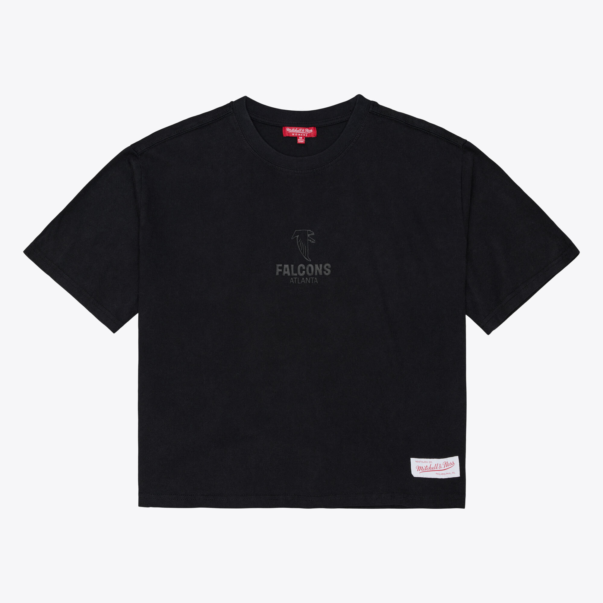 Women's Mitchell & Ness Black Atlanta Falcons Core Essentials Micro Logo Boxy Crop T-Shirt