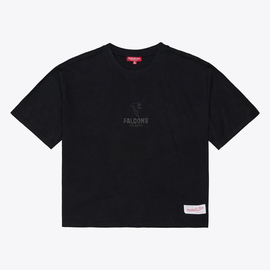 Women's Mitchell & Ness Black Atlanta Falcons Core Essentials Micro Logo Boxy Crop T-Shirt