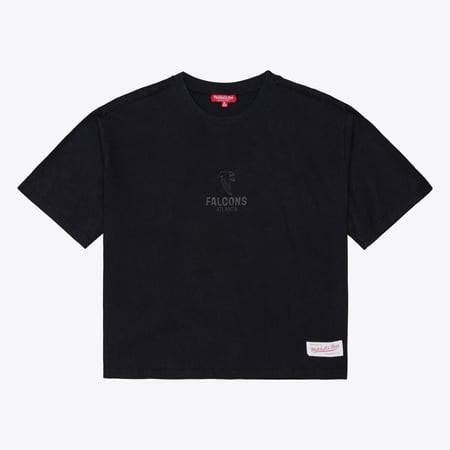 Women's Mitchell & Ness Black Atlanta Falcons Core Essentials Micro Logo Boxy Crop T-Shirt