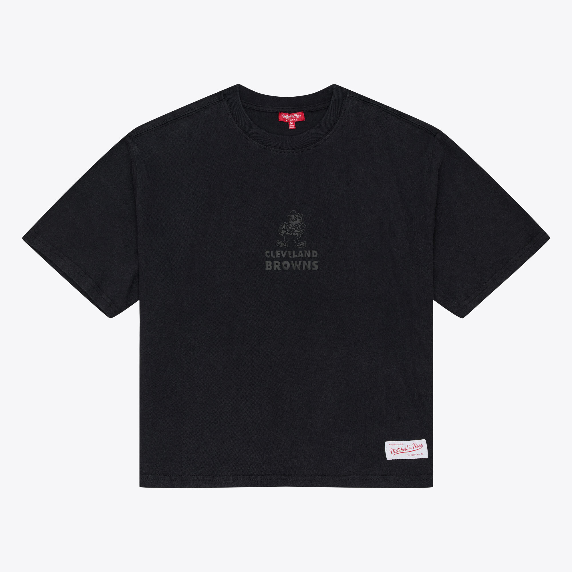 Women's Mitchell & Ness Black Cleveland Browns Core Essentials Micro Logo Boxy Crop T-Shirt