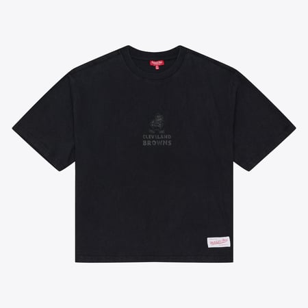 Women's Mitchell & Ness Black Cleveland Browns Core Essentials Micro Logo Boxy Crop T-Shirt