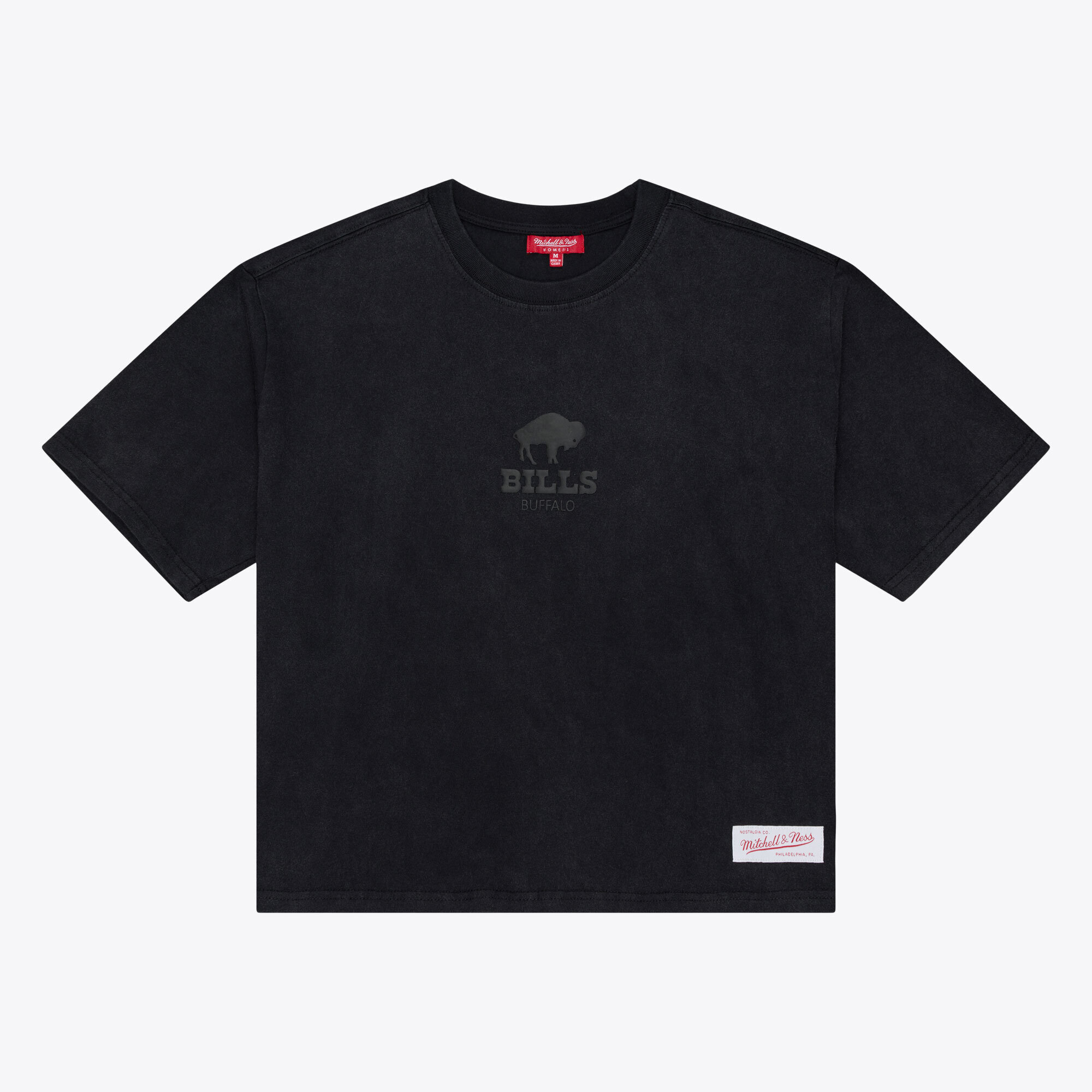Mitchell & Ness Women's Mitchell Ness Black Buffalo Bills Core Essentials Micro Logo Boxy Crop T-Shirt - Black