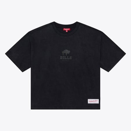 Women's Mitchell & Ness Black Buffalo Bills Core Essentials Micro Logo Boxy Crop T-Shirt