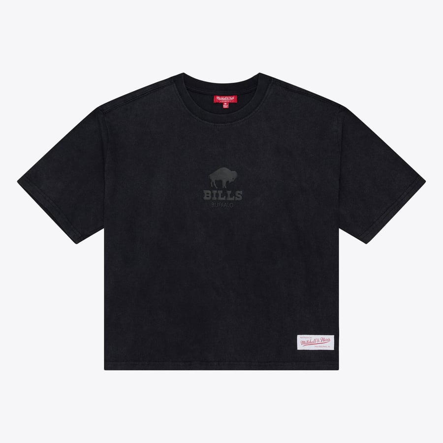 Women's Mitchell & Ness Black Buffalo Bills Core Essentials Micro Logo Boxy Crop T-Shirt