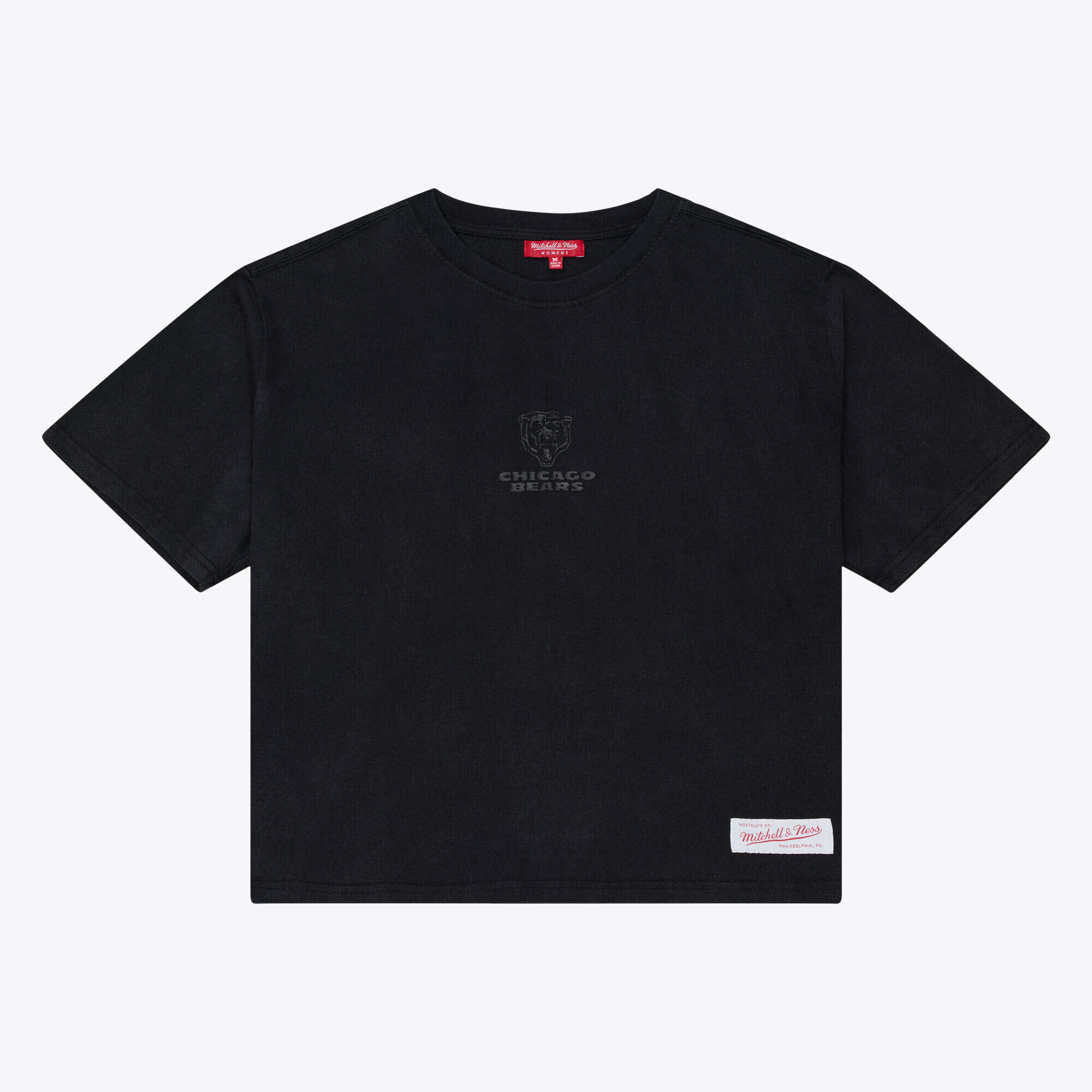 Women's Mitchell & Ness Black Chicago Bears Core Essentials Micro Logo Boxy Crop T-Shirt