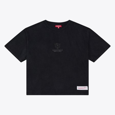 Women's Mitchell & Ness Black Chicago Bears Core Essentials Micro Logo Boxy Crop T-Shirt