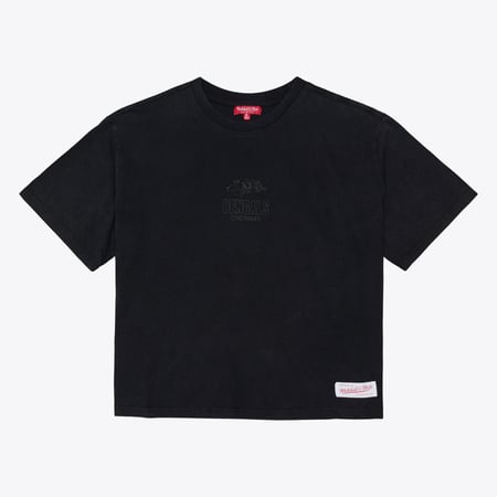 Women's Mitchell & Ness Black Cincinnati Bengals Core Essentials Micro Logo Boxy Crop T-Shirt