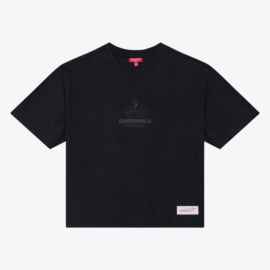 Women's Mitchell & Ness Black Arizona Cardinals Core Essentials Micro Logo Boxy Crop T-Shirt