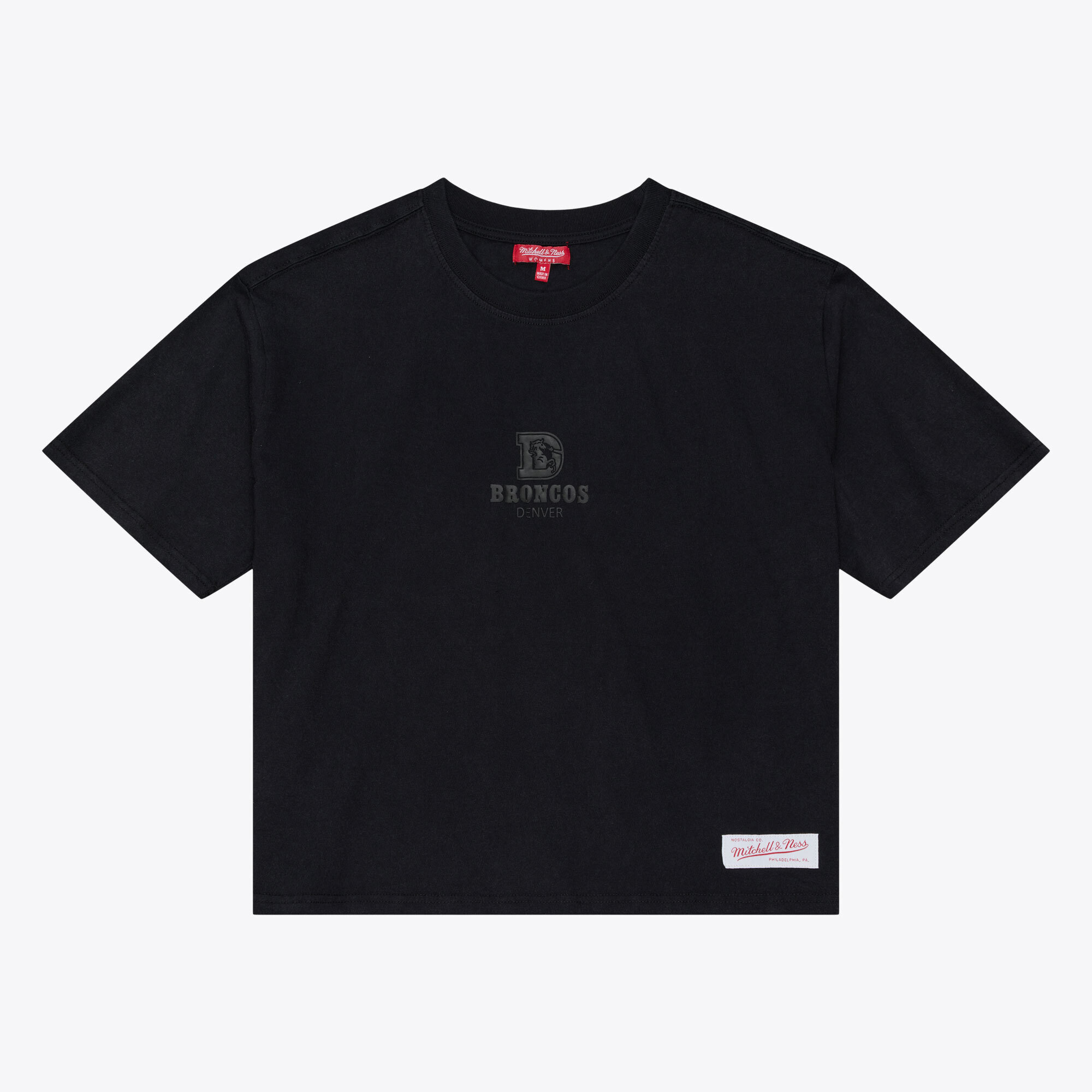 Mitchell & Ness Women's Mitchell Ness Black Denver Broncos Core Essentials Micro Logo Boxy Crop T-Shirt - Black