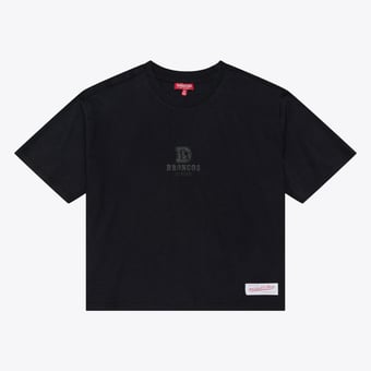 Women's Mitchell & Ness Black Denver Broncos Core Essentials Micro Logo Boxy Crop T-Shirt