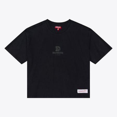Women's Mitchell & Ness Black Denver Broncos Core Essentials Micro Logo Boxy Crop T-Shirt