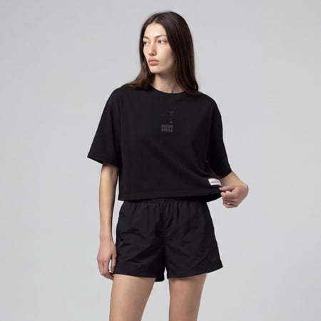 Women's Mitchell & Ness Black Indianapolis Colts Core Essentials Micro Logo Boxy Crop T-Shirt