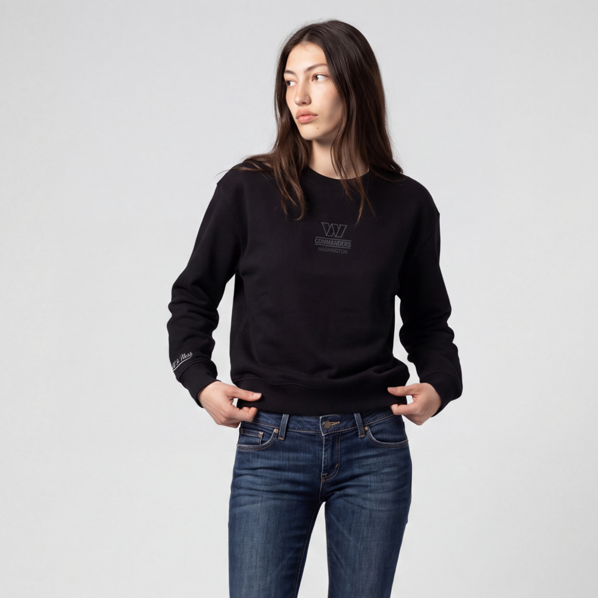 Women's Mitchell & Ness Black Washington Commanders Core Essentials Micro Logo Fleece Sweatshirt
