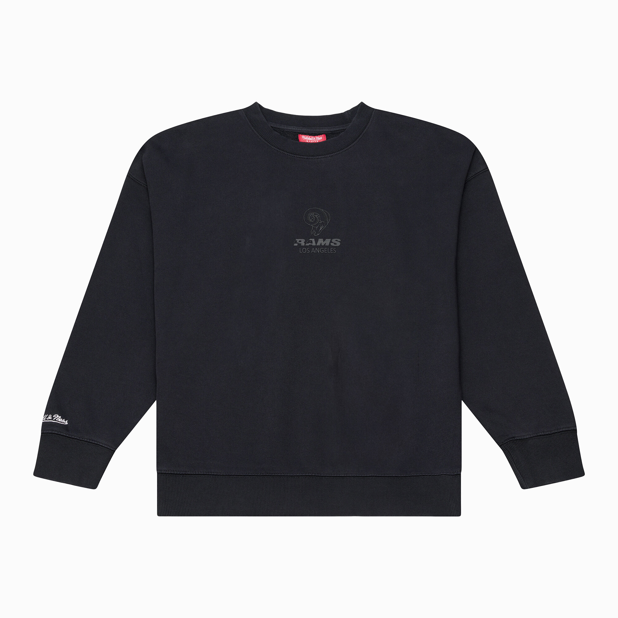 Women's Mitchell & Ness Black Los Angeles Rams Core Essentials Micro Logo Fleece Sweatshirt