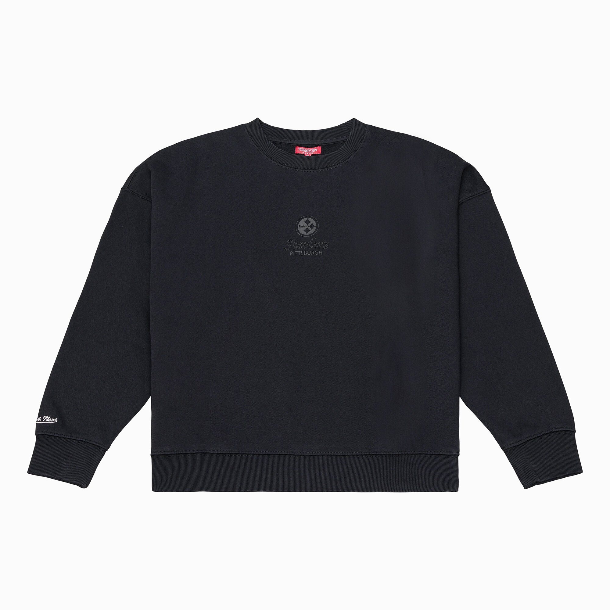 Felpa da donna Mitchell & Ness nera con micro logo Pittsburgh Steelers Core Essentials