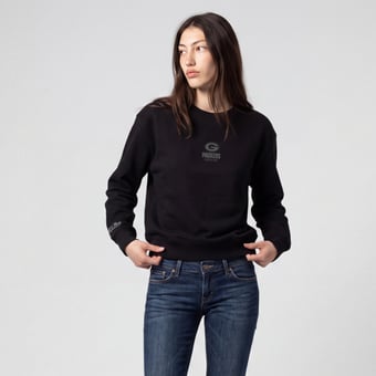 Women's Mitchell & Ness Black Green Bay Packers Core Essentials Micro Logo Fleece Sweatshirt