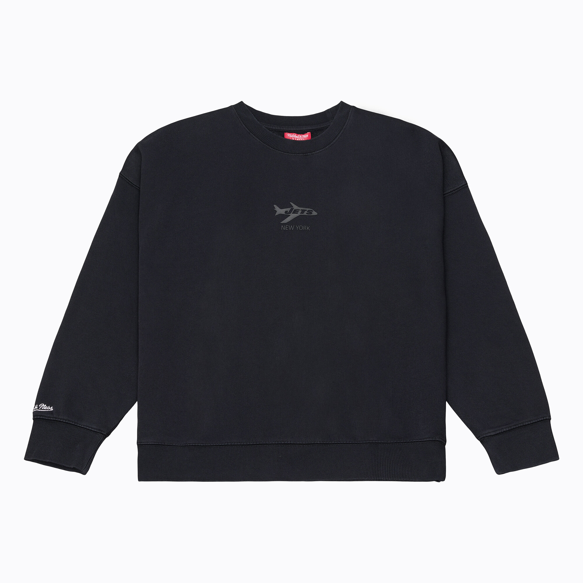 Women's Mitchell & Ness Black New York Jets Core Essentials Micro Logo Fleece Sweatshirt
