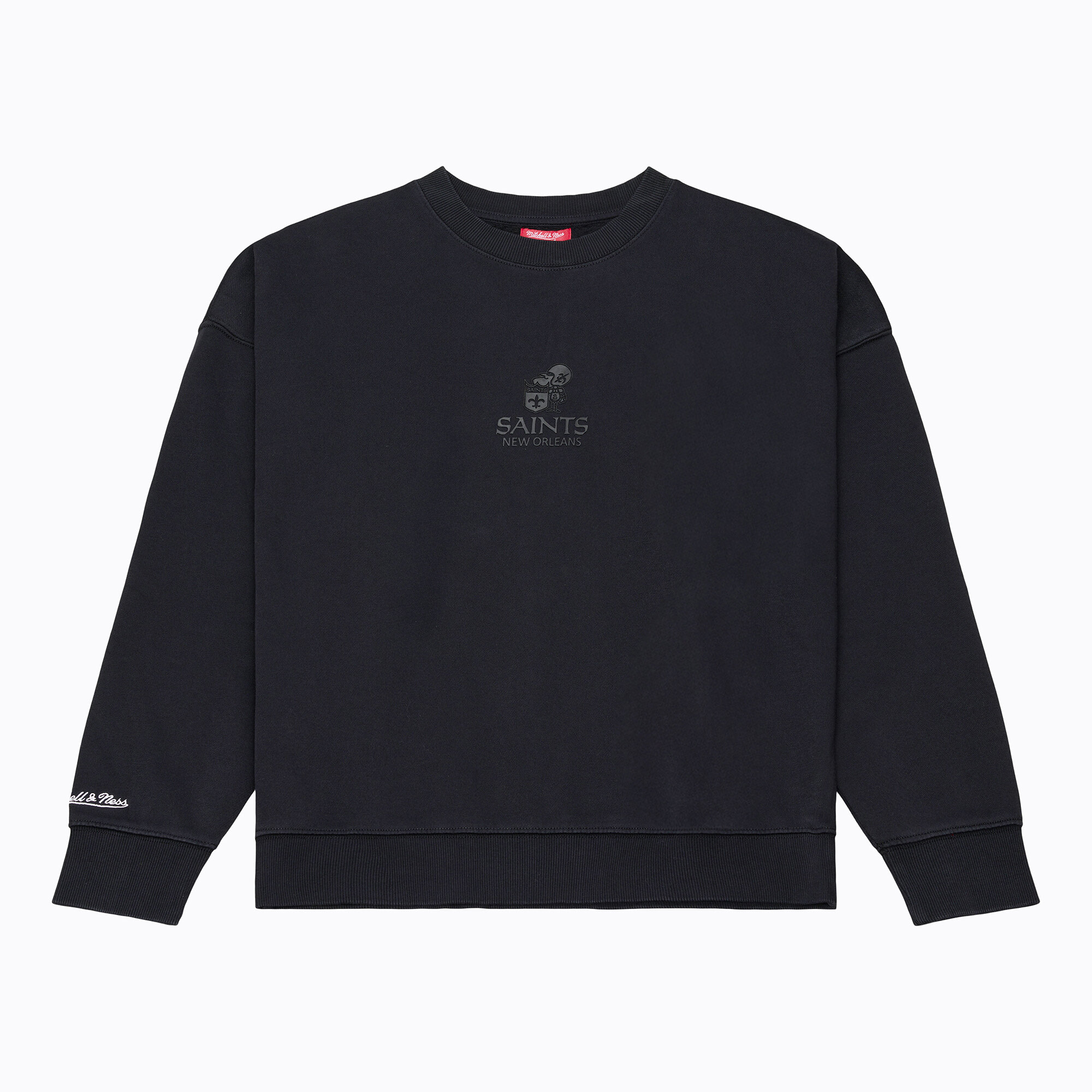 Women's Mitchell & Ness Black New Orleans Saints Core Essentials Micro Logo Fleece Sweatshirt