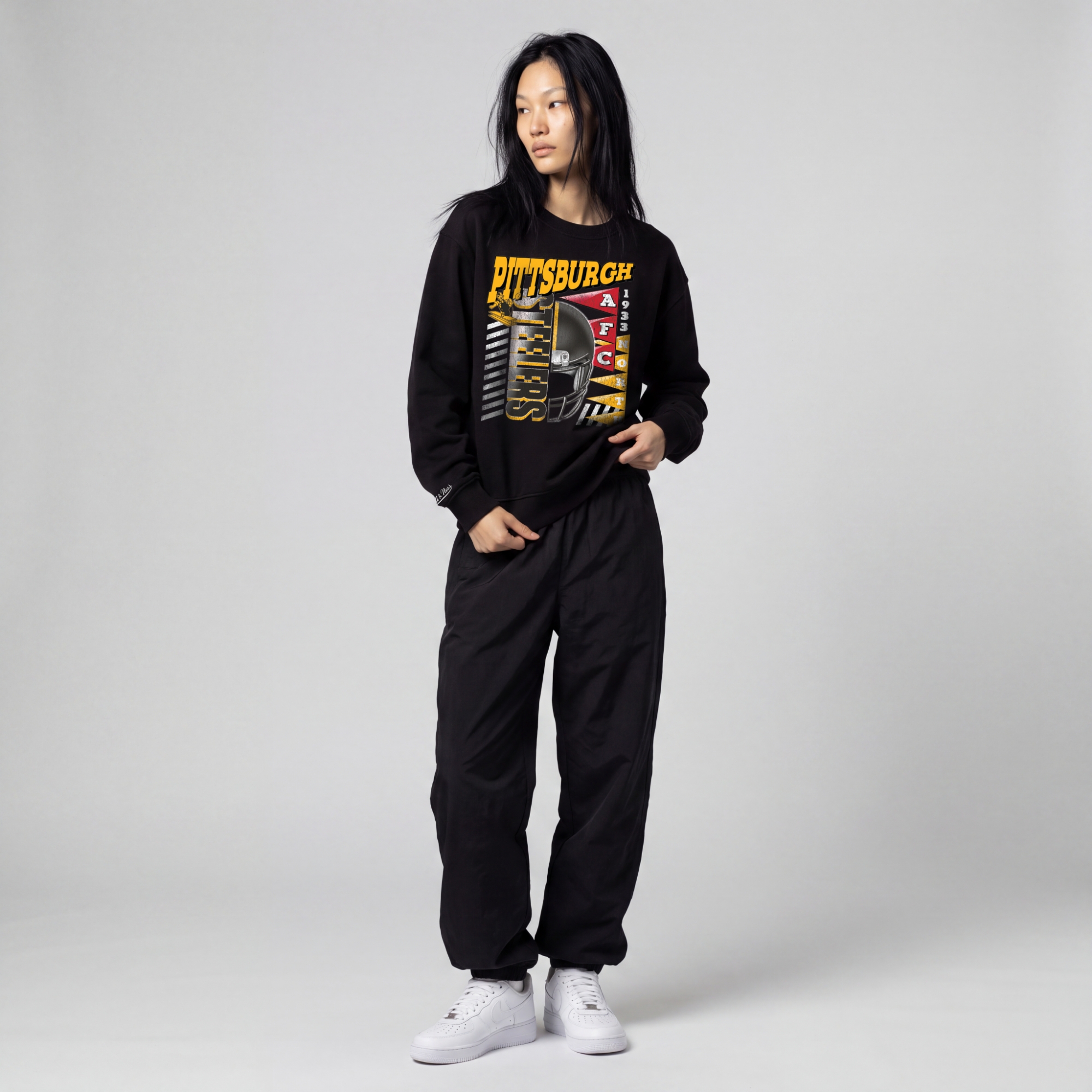 Women's Mitchell & Ness Black Pittsburgh Steelers Street Graphic Crewneck Sweatshirt