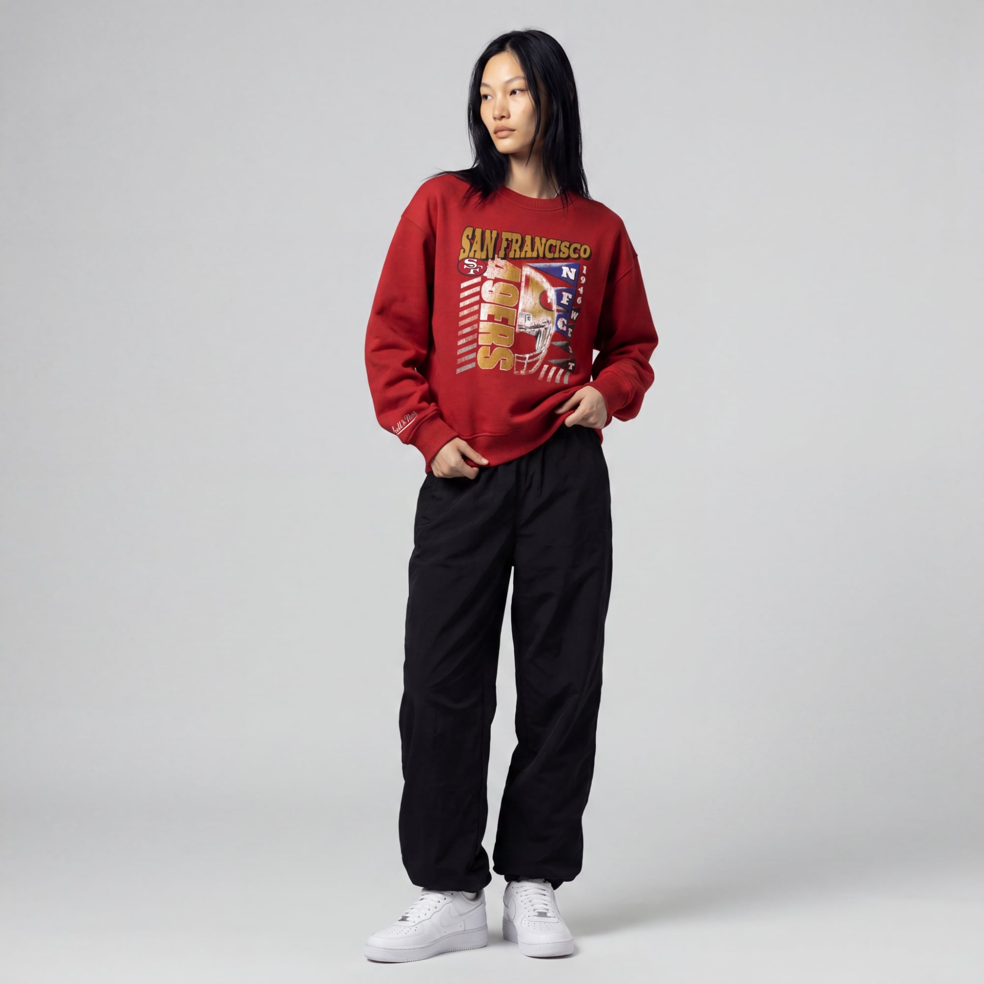 Sweat-shirt à col rond Mitchell & Ness Scarlet San Francisco 49ers pour femme