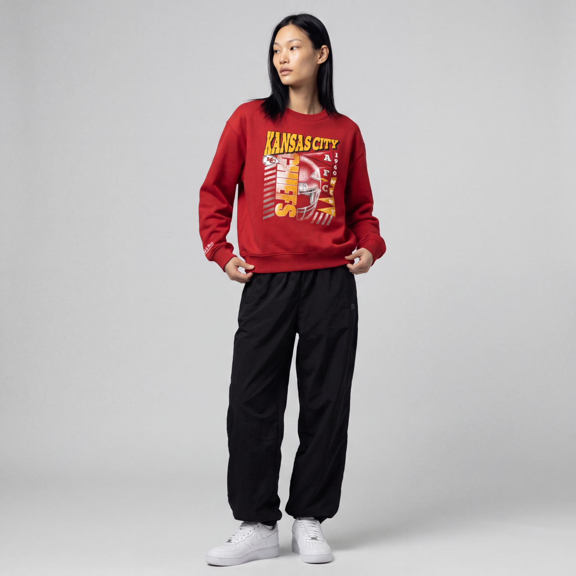 Women's Mitchell & Ness Red Kansas City Chiefs Street Graphic Crewneck Sweatshirt