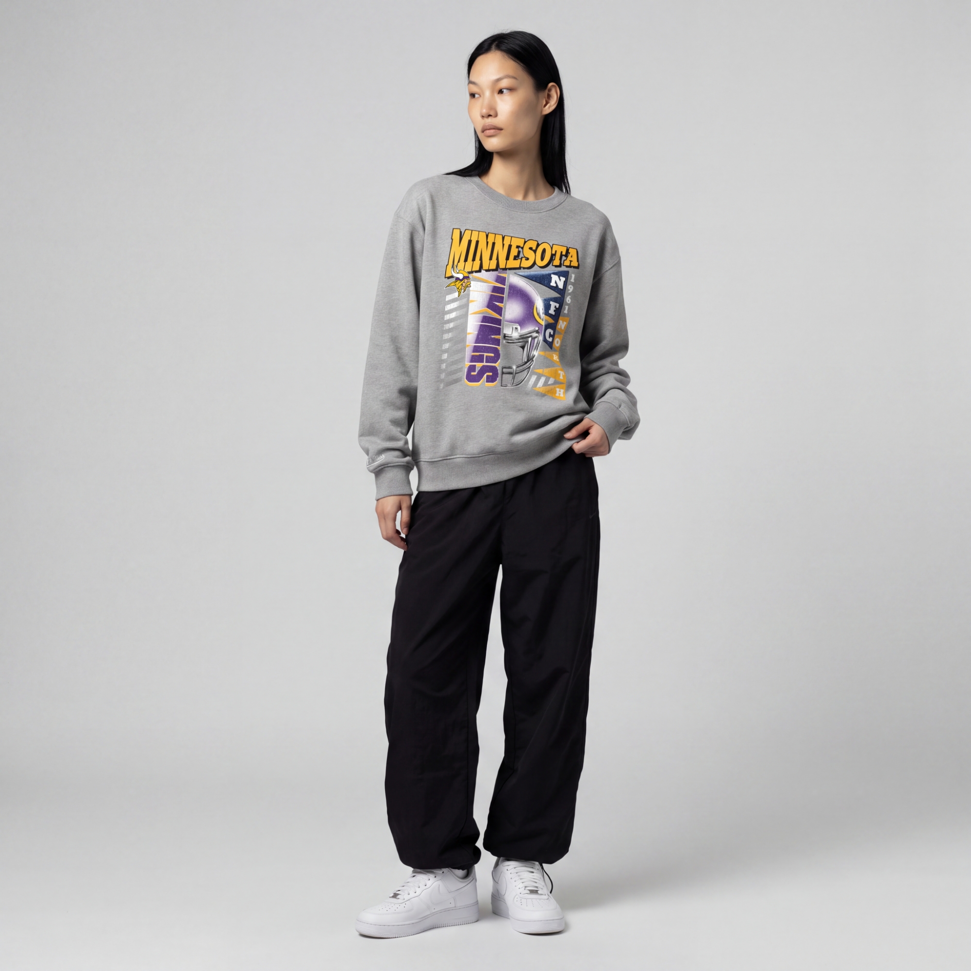 Women's Mitchell & Ness  Gray Minnesota Vikings Street Graphic Crewneck Sweatshirt