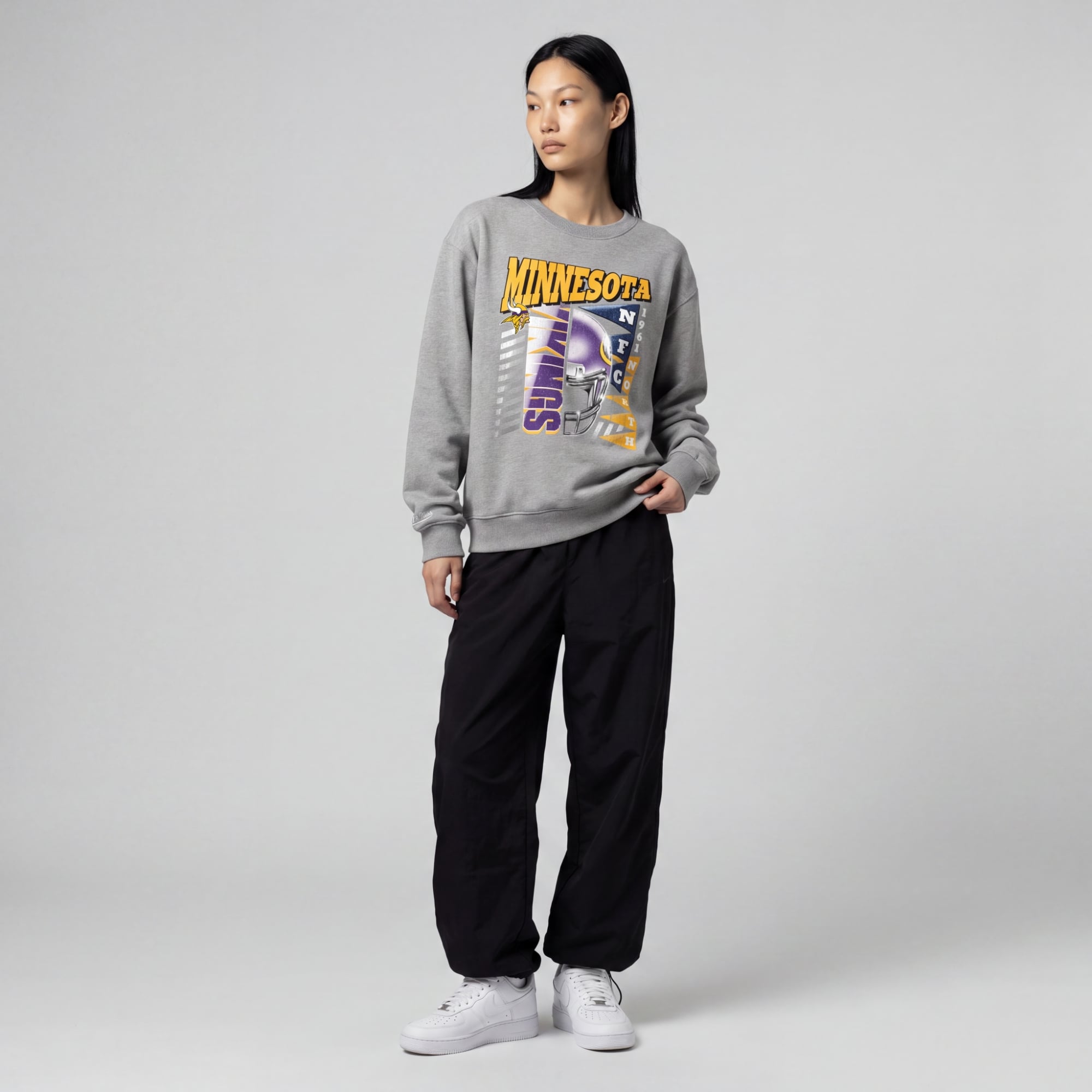 Women's Mitchell & Ness  Gray Minnesota Vikings Street Graphic Crewneck Sweatshirt