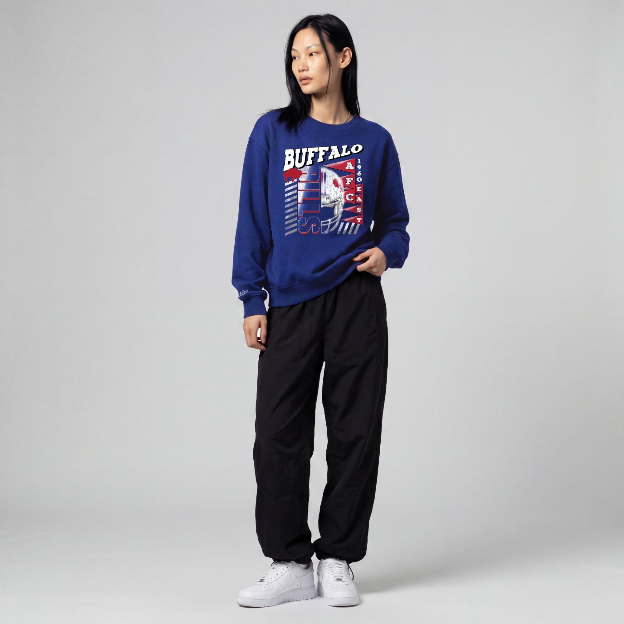 Sweat-shirt à col rond Mitchell & Ness Royal Buffalo Bills pour femme