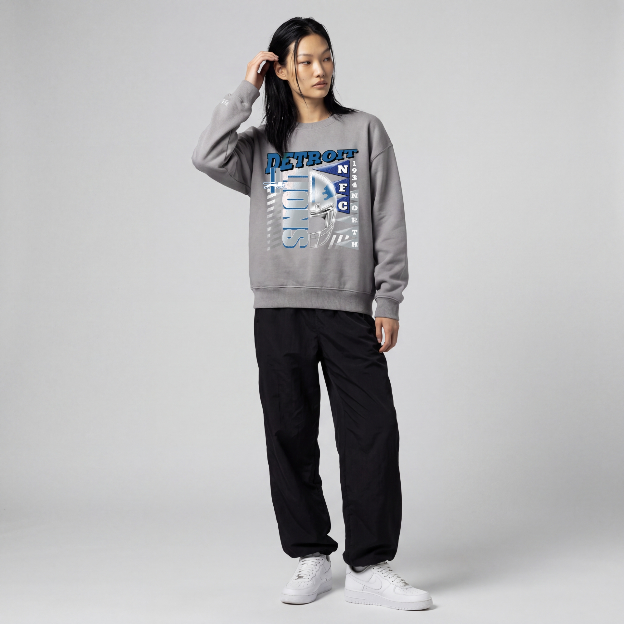 Women's Mitchell & Ness  Gray Detroit Lions Street Graphic Crewneck Sweatshirt