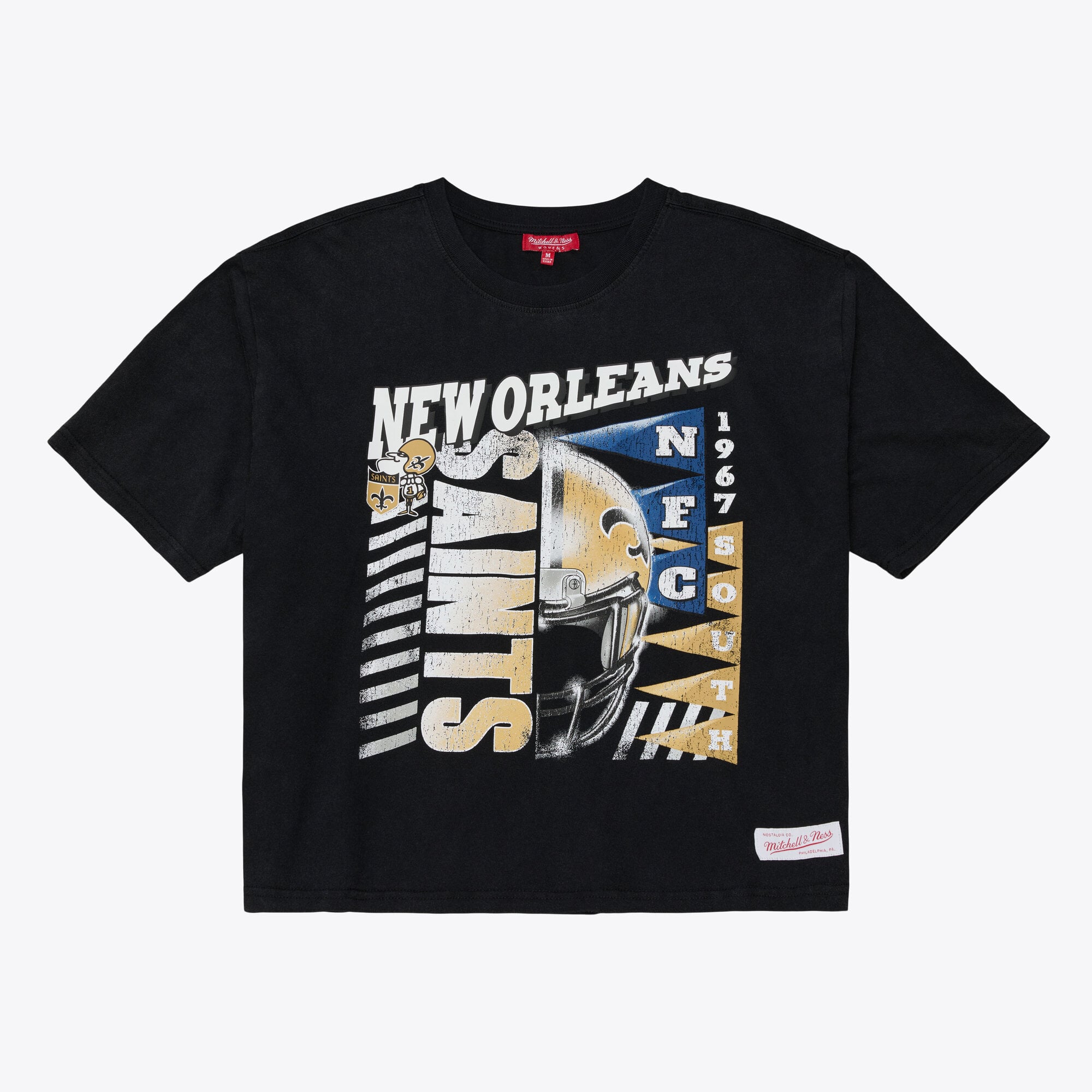 Women's Mitchell & Ness Black New Orleans Saints Street Graphic Boxy Cropped T-Shirt