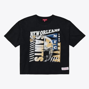 Women's Mitchell & Ness Black New Orleans Saints Street Graphic Boxy Cropped T-Shirt