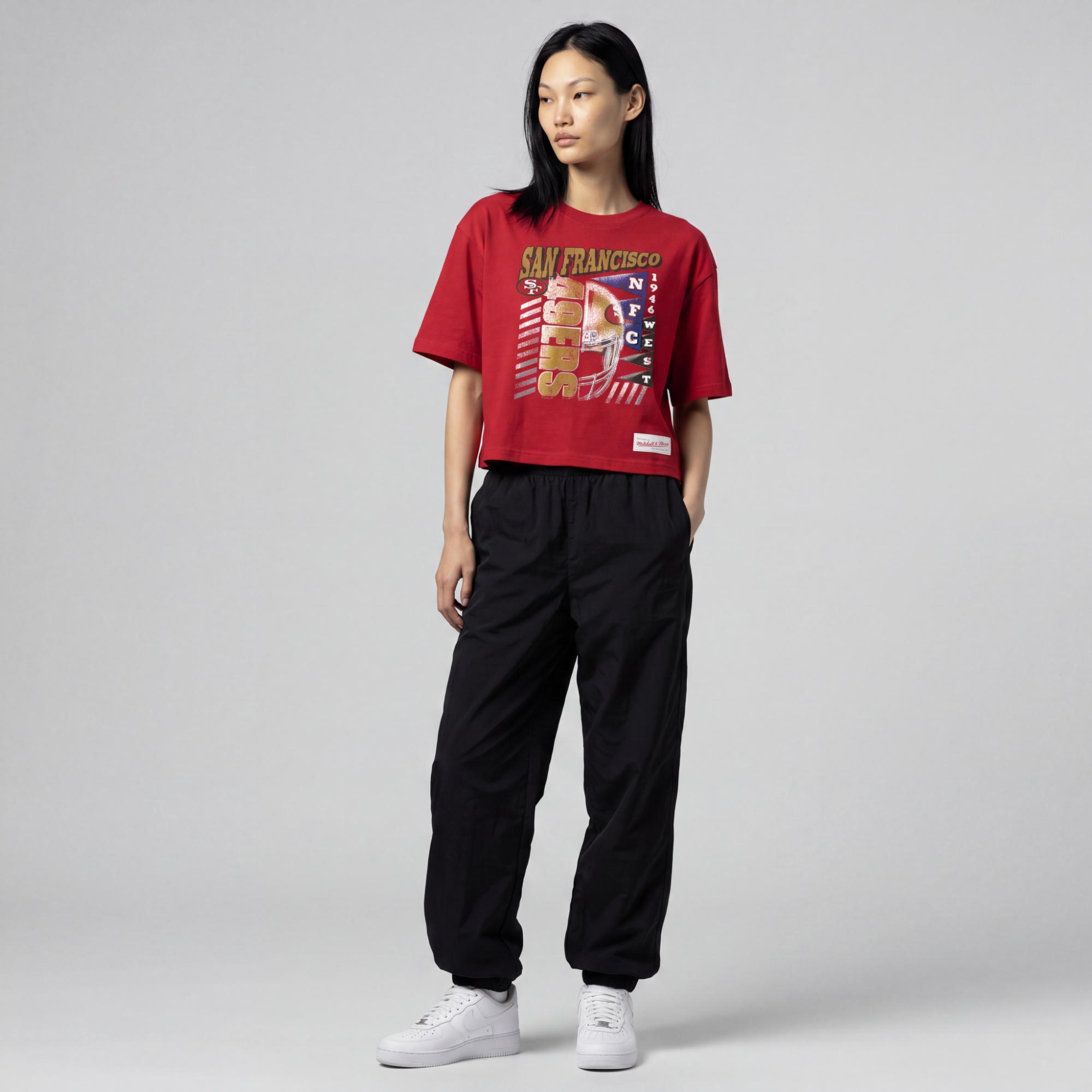 Women's Mitchell & Ness  Scarlet San Francisco 49ers Street Graphic Boxy Cropped T-Shirt