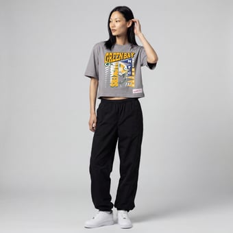 Women's Mitchell & Ness  Gray Green Bay Packers Street Graphic Boxy Cropped T-Shirt