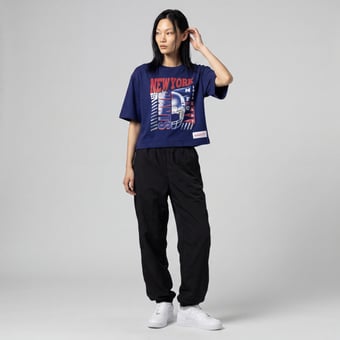 Women's Mitchell & Ness  Royal New York Giants Street Graphic Boxy Cropped T-Shirt