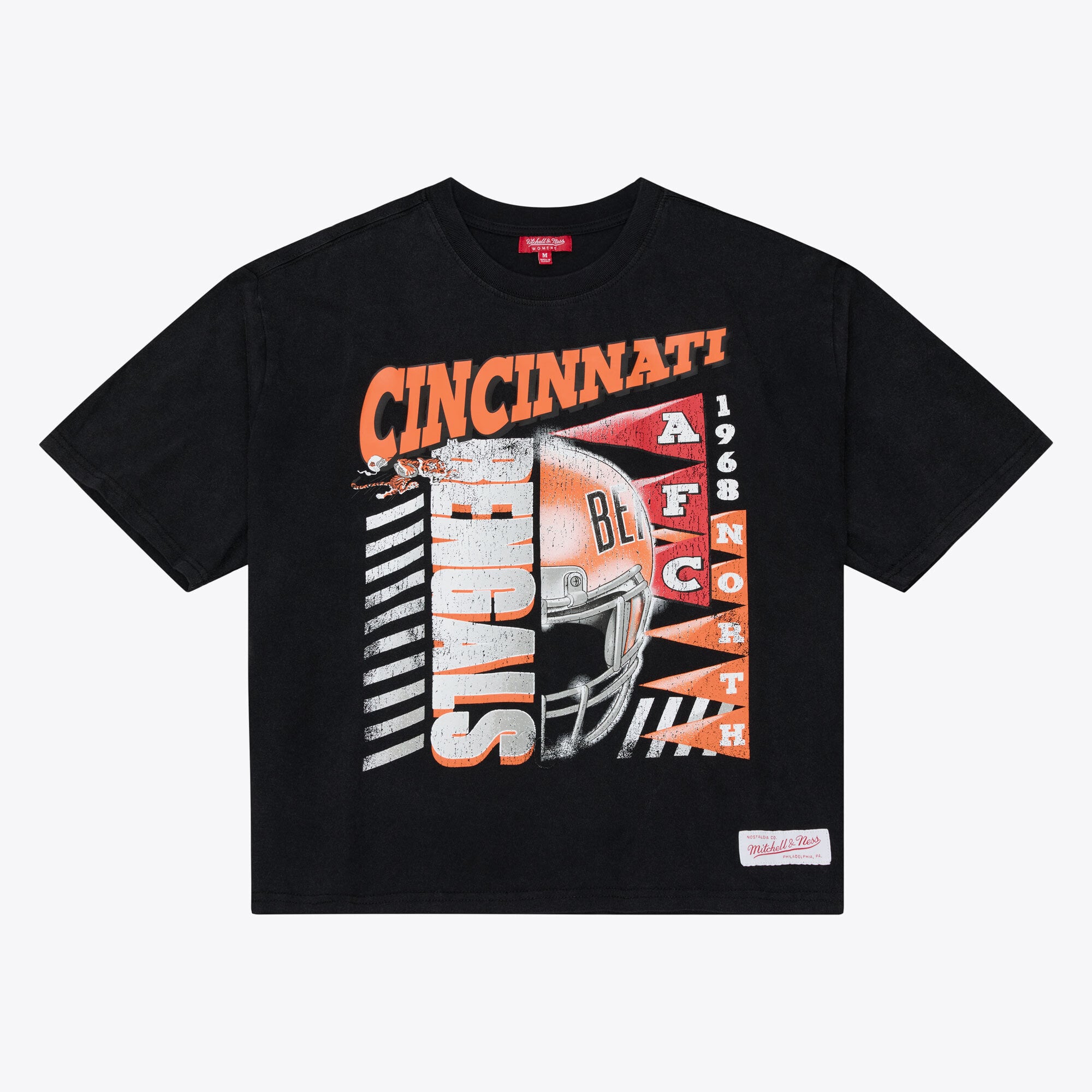 Women's Mitchell & Ness  Black Cincinnati Bengals Street Graphic Boxy Cropped T-Shirt