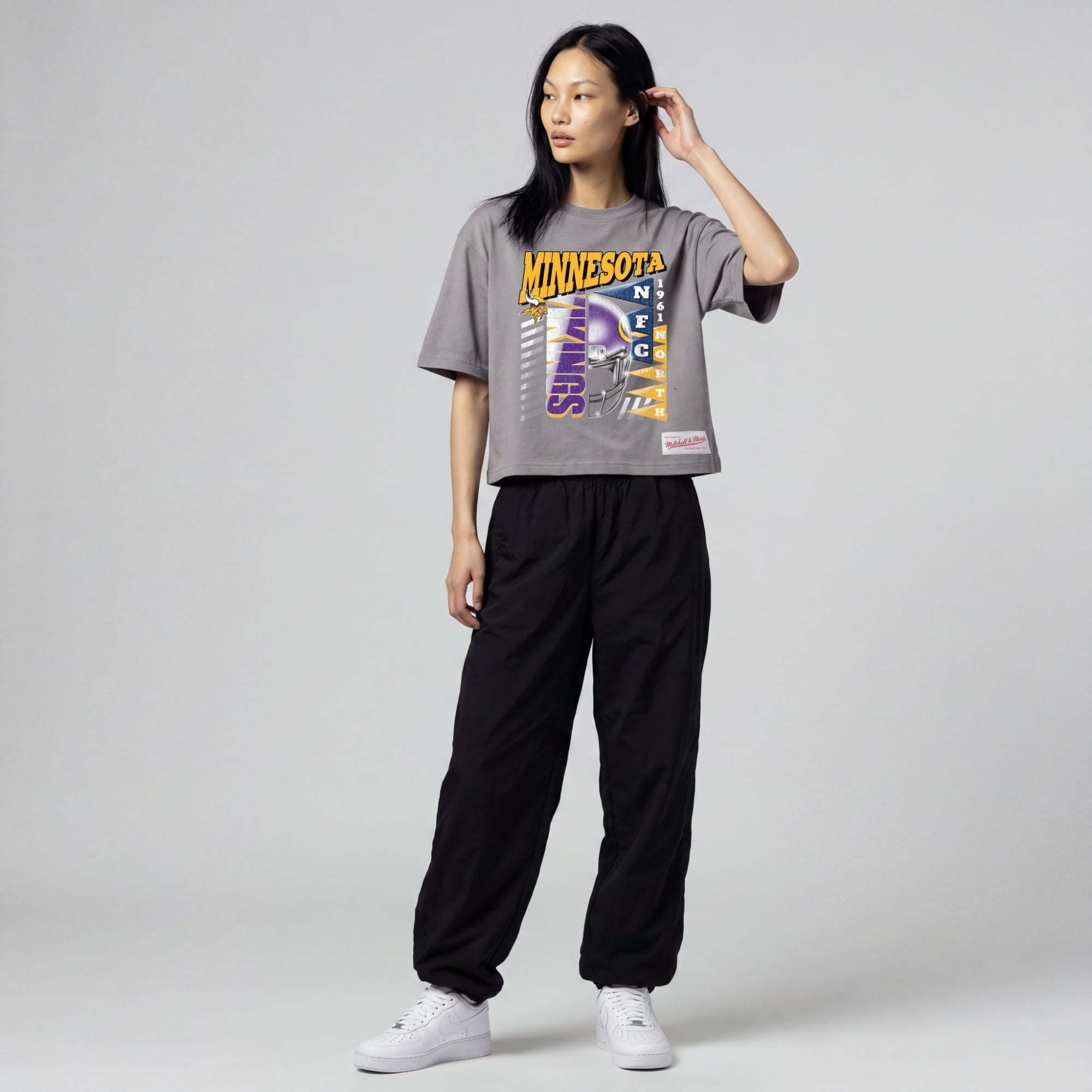 Women's Mitchell & Ness  Gray Minnesota Vikings Street Graphic Boxy Cropped T-Shirt