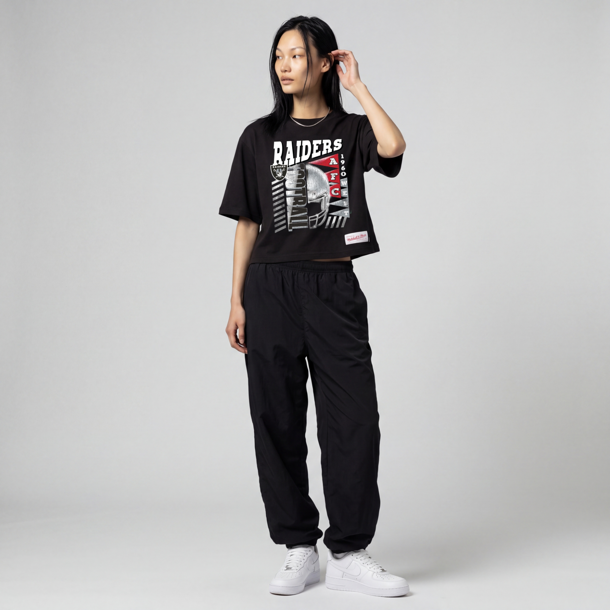 Women's Mitchell & Ness  Black Las Vegas Raiders Street Graphic Boxy Cropped T-Shirt
