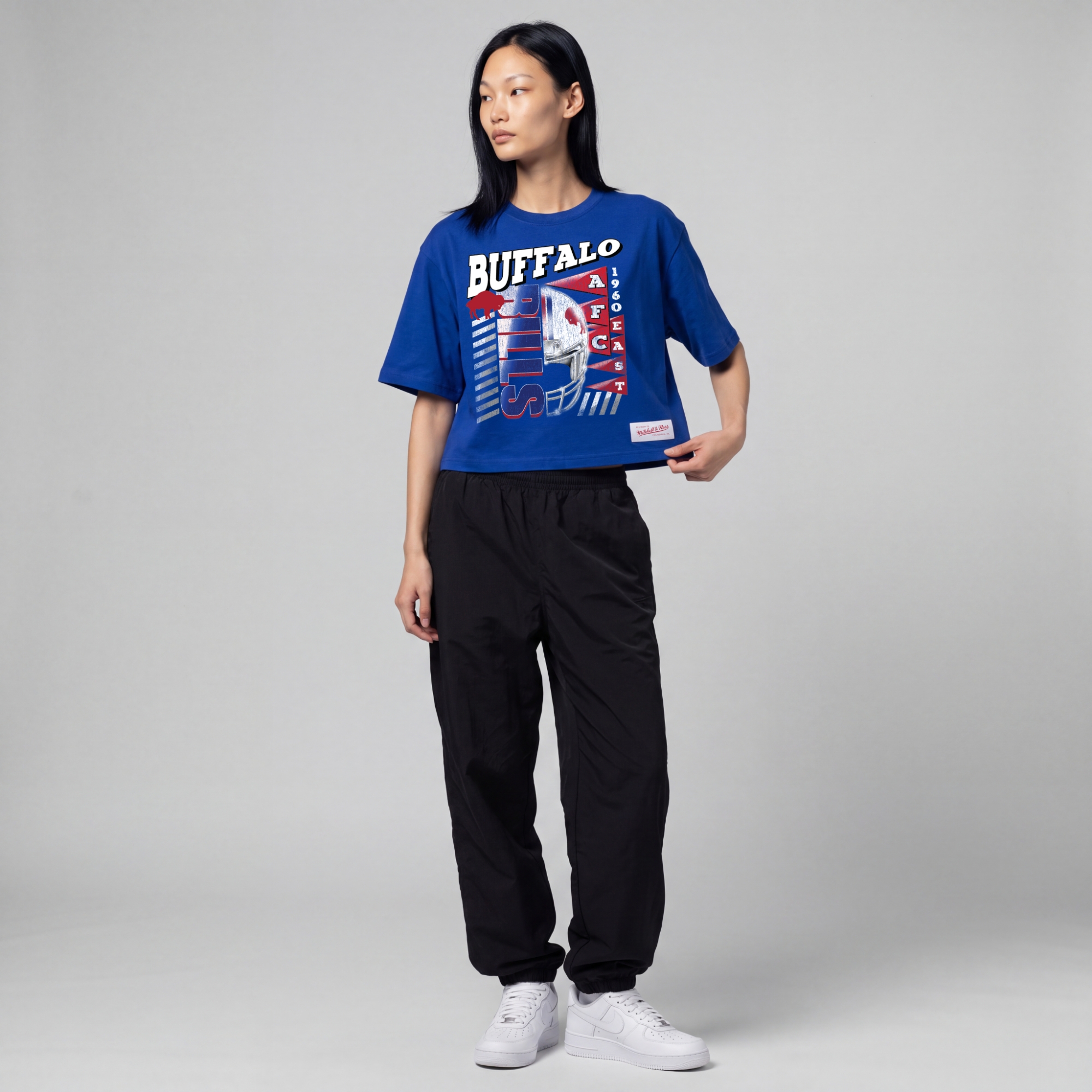 Women's Mitchell & Ness Royal Buffalo Bills Street Graphic Boxy Cropped T-Shirt