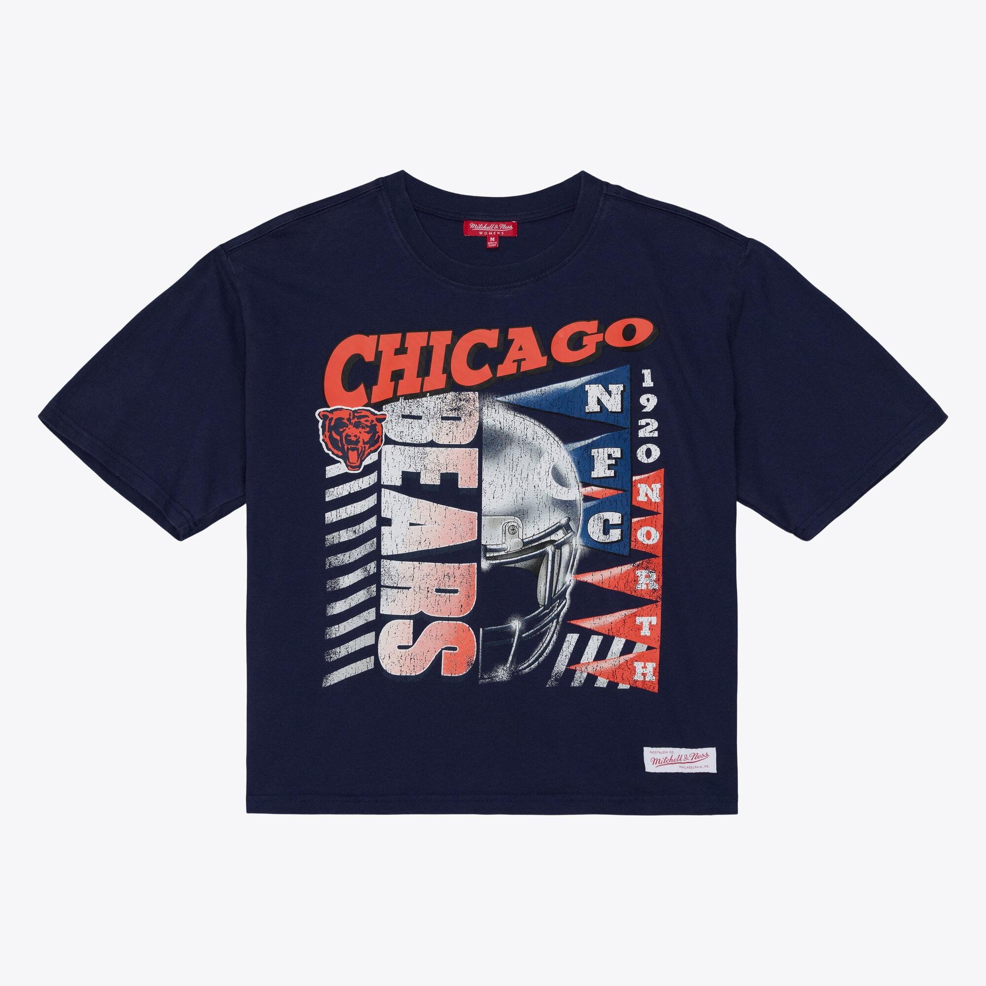 T-shirt court et carré Mitchell & Ness bleu marine Chicago Bears pour femme