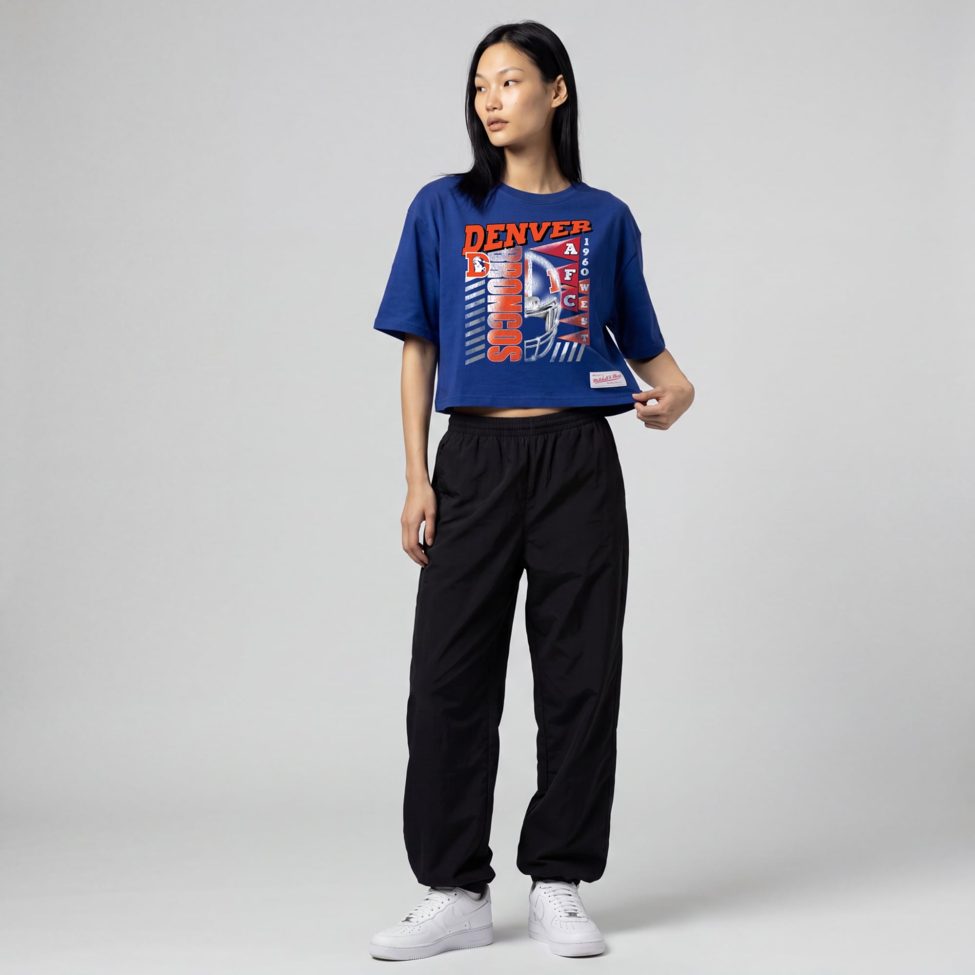 Women's Mitchell & Ness  Royal Denver Broncos Street Graphic Boxy Cropped T-Shirt