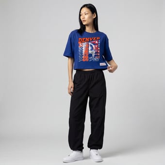 Women's Mitchell & Ness  Royal Denver Broncos Street Graphic Boxy Cropped T-Shirt
