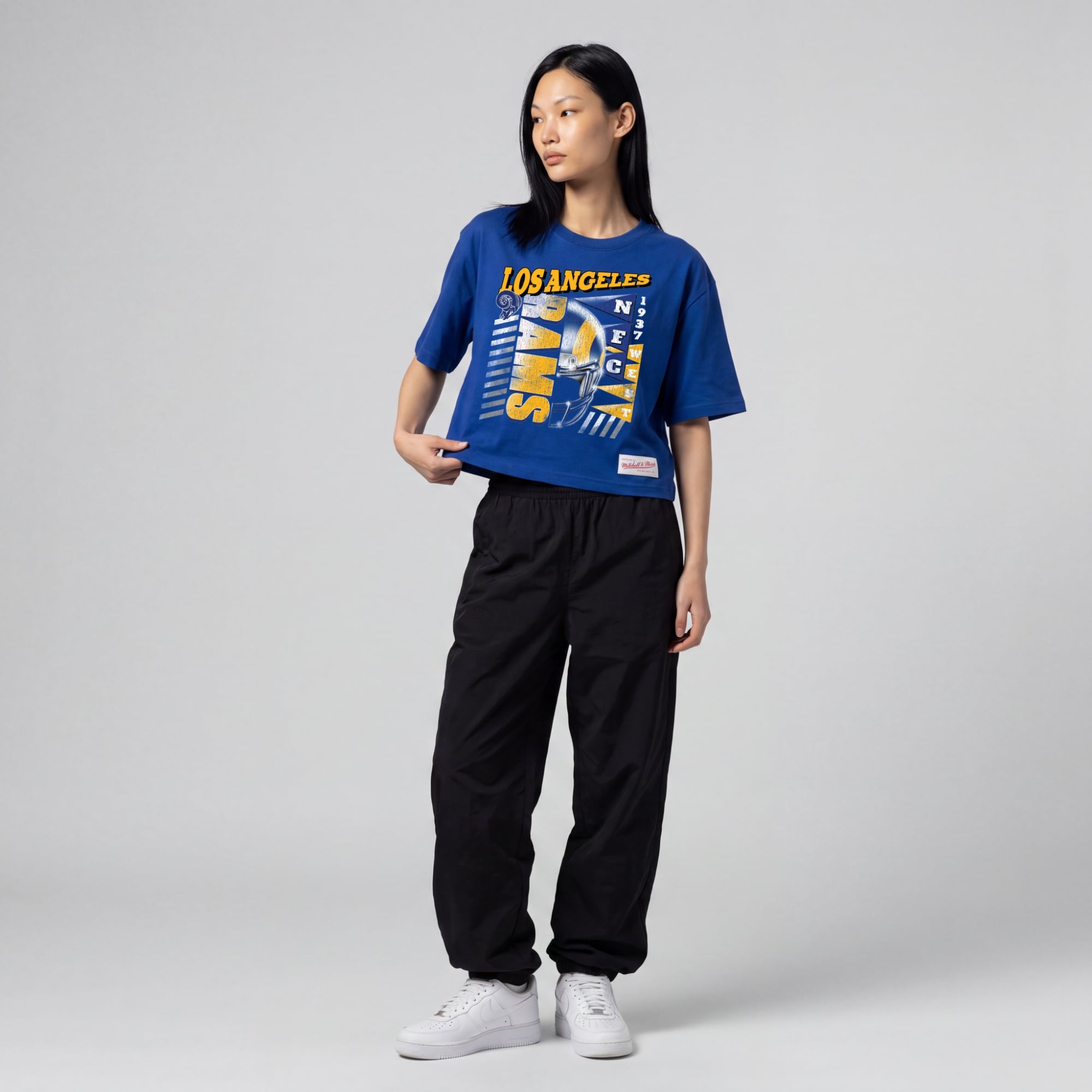 Women's Mitchell & Ness  Royal Los Angeles Rams Street Graphic Boxy Cropped T-Shirt