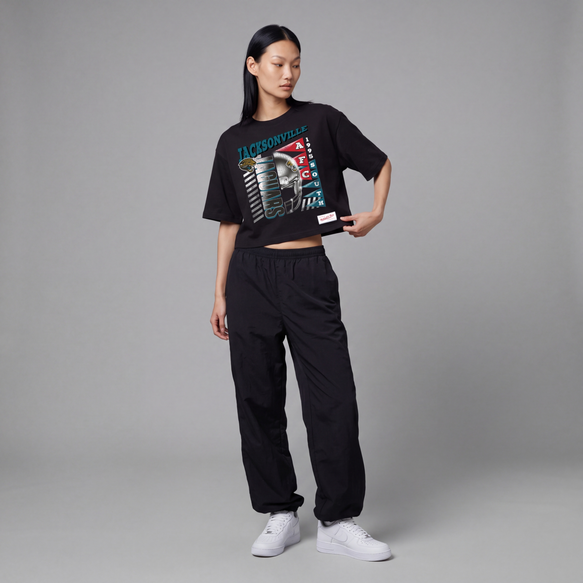 Women's Mitchell & Ness  Black Jacksonville Jaguars Street Graphic Boxy Cropped T-Shirt
