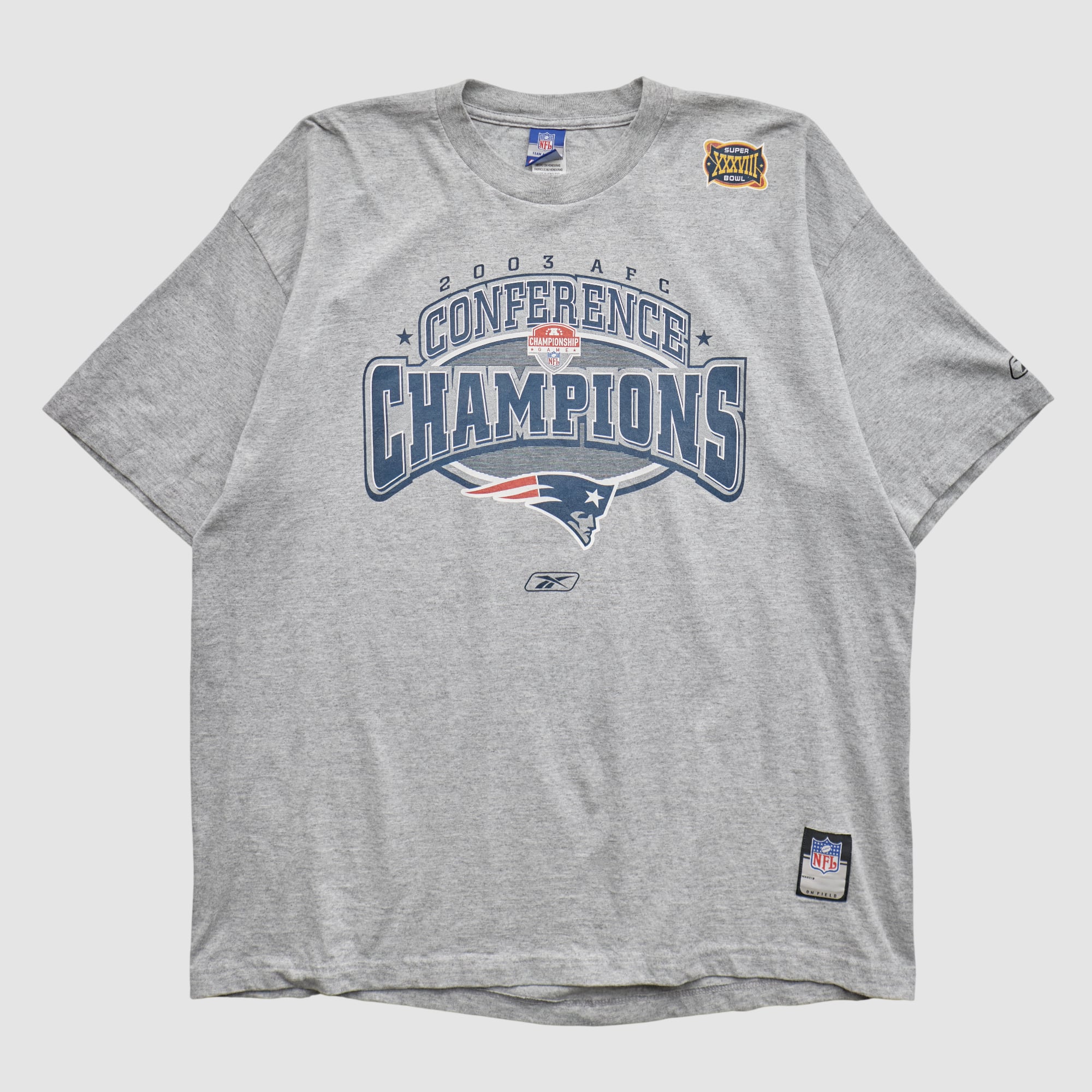 New England Patriots Reebok 2003 T-shirt - Heather Gray - 2XL by Fanatics Real Vintage