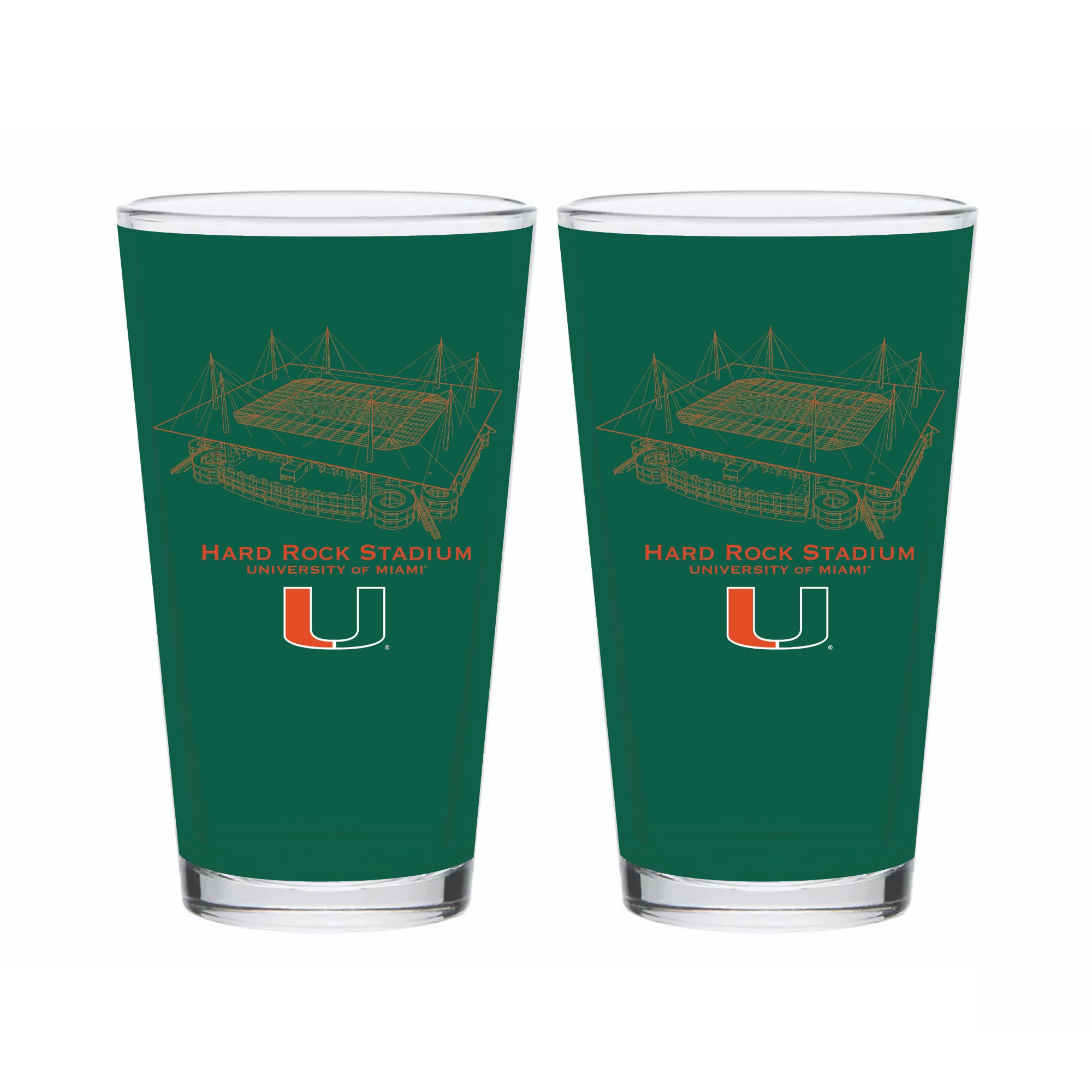 Indigo Falls  Miami Hurricanes Core Stadium Pint Glass 2-Pack