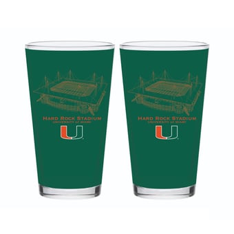 Indigo Falls  Miami Hurricanes Core Stadium Pint Glass 2-Pack