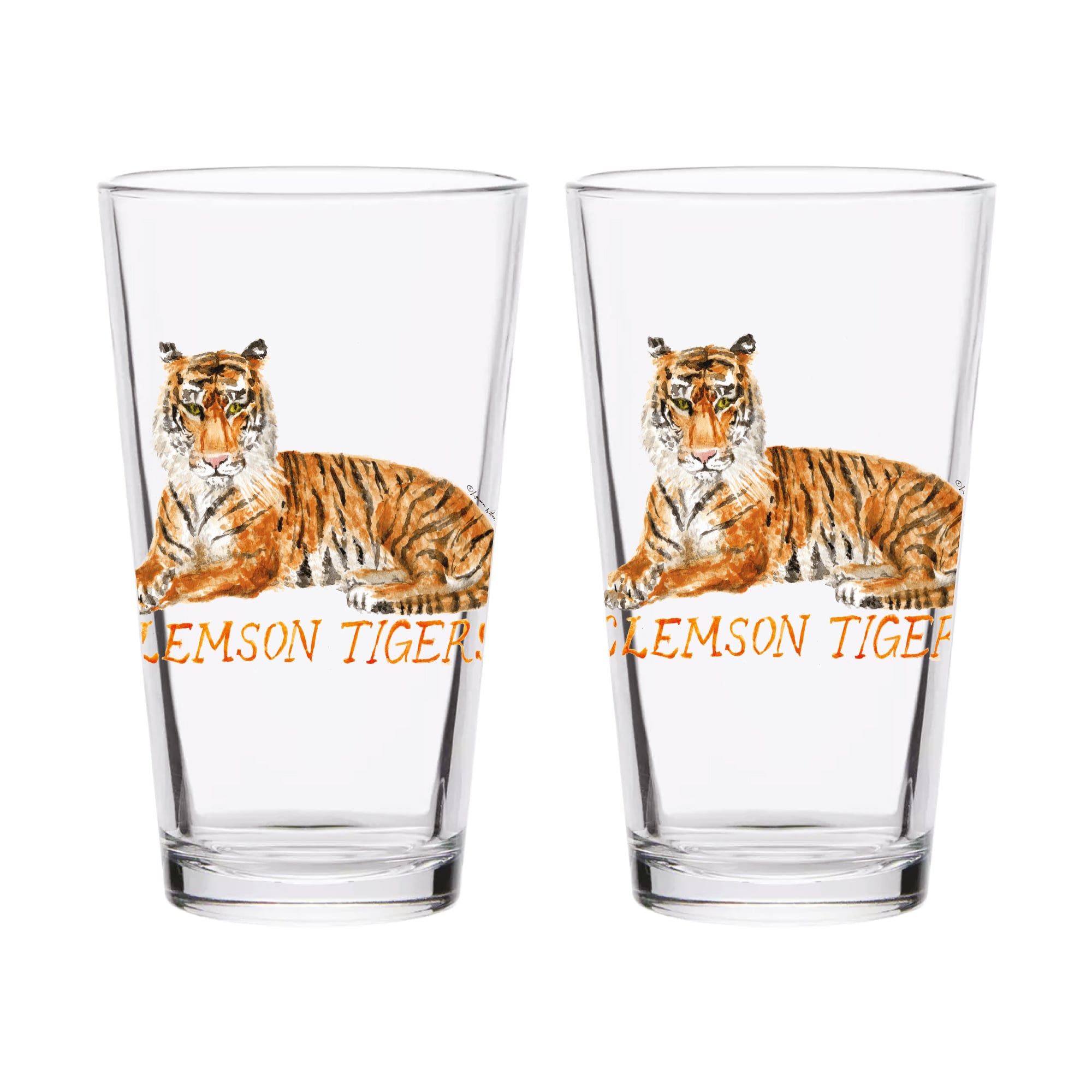 Indigo Falls  Clemson Tigers Laura Wilcox Mascot Pint Glass Set of 2